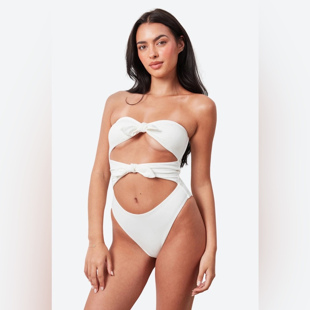 THE MARILYN ONE PIECE White Cutout Strapless Swimsuit